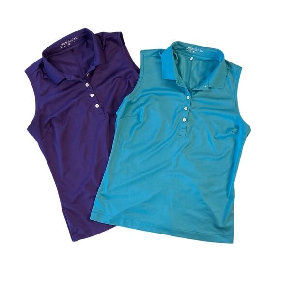 Nike Golf Dri-Fit Women’s L Sleeveless Polo Lot of 2 Teal & Purple - Picture 1 of 6